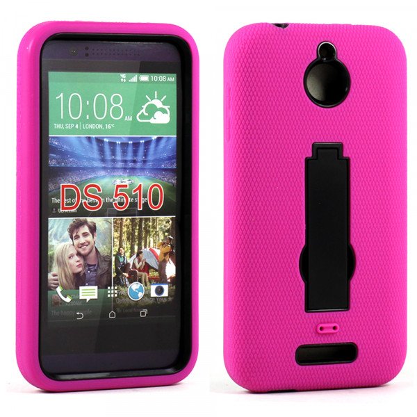 Wholesale HTC Desire 510 Armor Hybrid Case with Stand (Hot Pink)